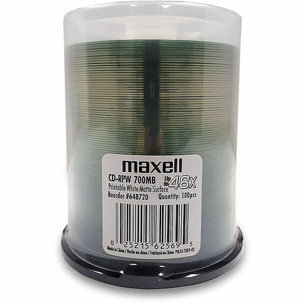 Maxell PW700 CD Recordable Media - CD-R - 48x - 700 MB - 100 / Pack - Matte White 648720 - main