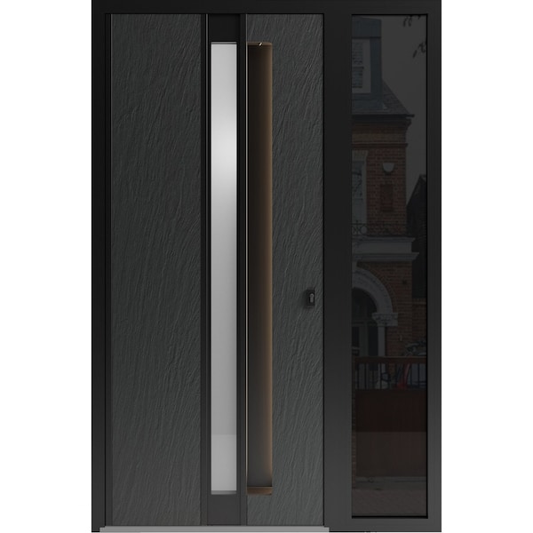 Vdomdoors Aluminum Door with Hidden Handle Hiddex 0155 Ardesia Nero Entry Steel Metal Modern Painted W36+14xH HIDDEX0155EXD-BLK-W36+14xH80-LH-I - main