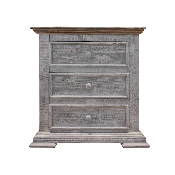 Homeroots 32" Gray Three Drawer Nightstand 527065 - main
