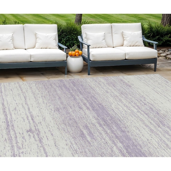 Homeroots 8' X 10' Lavender And Ivory Striped Washable Indoor Outdoor Area Rug 589695 - main