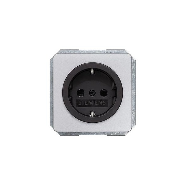 Siemens DELTA profil, silver SCHUKO socket outlet 10/16 A 250 V Black bezel 5UB1465 - main