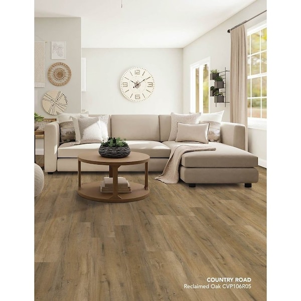 Healthier Choice Flooring Flooring Plank, 60 in L, 9 in W, Pressed Bevel Edge, Stone Polymer Composite/Vinyl, 6PK CVP106R05 - main