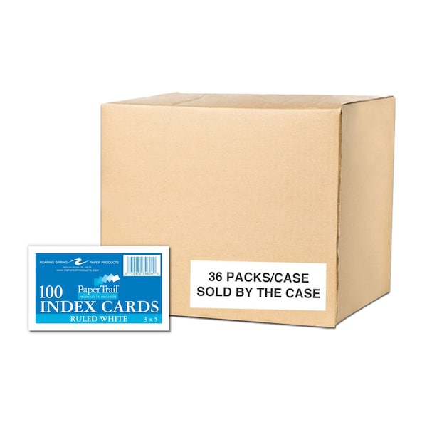 Roaring Spring Case of Index Cards 3"x5", 100 Sheets of White Index Per Pack, Ruled on Front, Blank on Back 74804cs - main