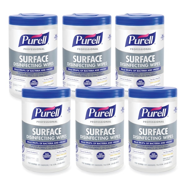 Purell Professional Surface Disinfecting Wipes, 7 x 8, Fresh Citrus, 110/Canister, PK6 PK 9342-06 - main