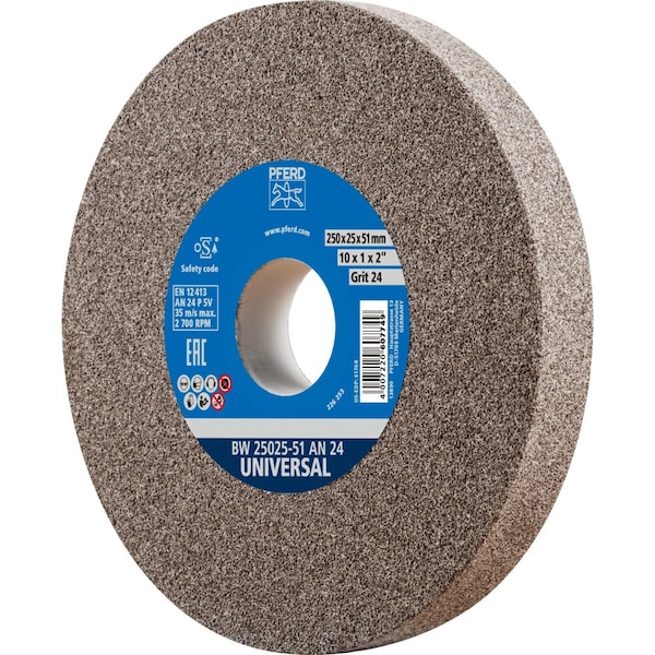 Pferd PFERD Vitrified Bench Wheel, UNIVERSAL, 10" x 1 x 2, 24 Grit, Aluminum Oxide 61768 - main