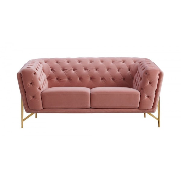 Homeroots Stylish Pink Velvet Loveseat With Diamond Tufts 480894 - main