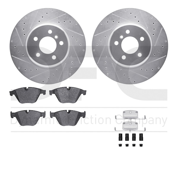 Dynamic Friction Co DFC Rotors-Drilled & Slotted-Silver w/ EURO 5000 Ceramic Brake Pads Incl Hdw 7612-31082 - main
