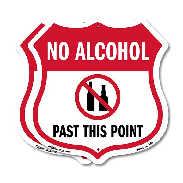Signmission No Alcohol Shield Sign No Alcohol Past T, 12 inch X 12 inch, Aluminum Metal Sign, 2PK SHI-A-2PACK-12-390 - main