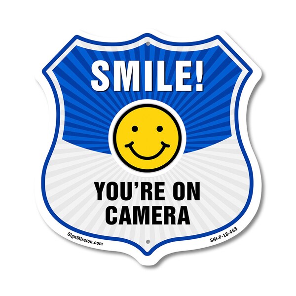 Signmission Smile You're On Camera Shield Sign Smile, 18 Inch X 18 Inch, Plastic Sign SHI-P-18-463 - main