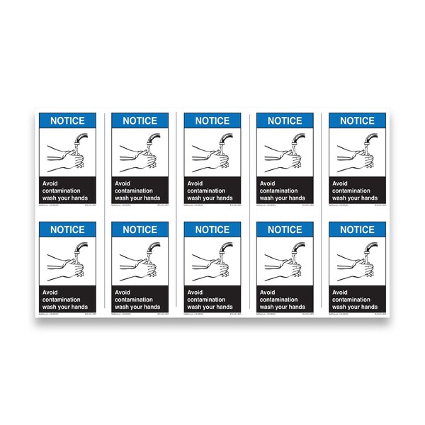 Signmission OSHA, Avoid Contamination Wash Your Hands, Size: 5in X 3.5in, 10PK, 3.5" W, 5" L, Landscape, PK10 OS-CL-D-35-L-19973-10PK - main