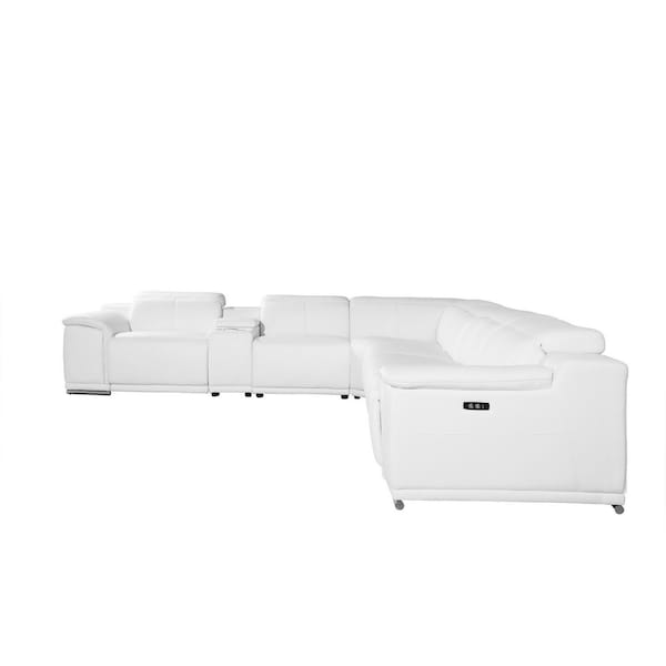 Homeroots White Italian Leather Power Reclining U Shaped Seven Piece Corner Sectional With Console 366362 - main