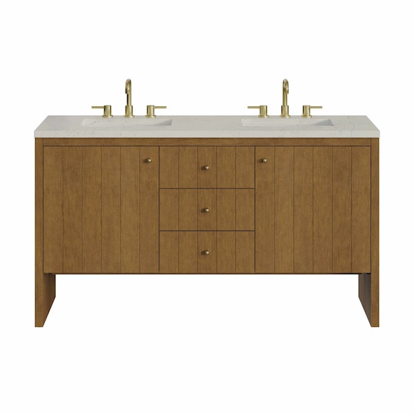 James Martin Vanities Hudson 60" Double Vanity, Honey Oak w/ 3 CM Siberian Silestone Top 435-V60D-HNO-3SFR - main