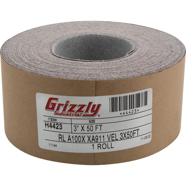 Grizzly 3" x 50' A/O Sanding Roll 100 Grit, H&L H4423 - main