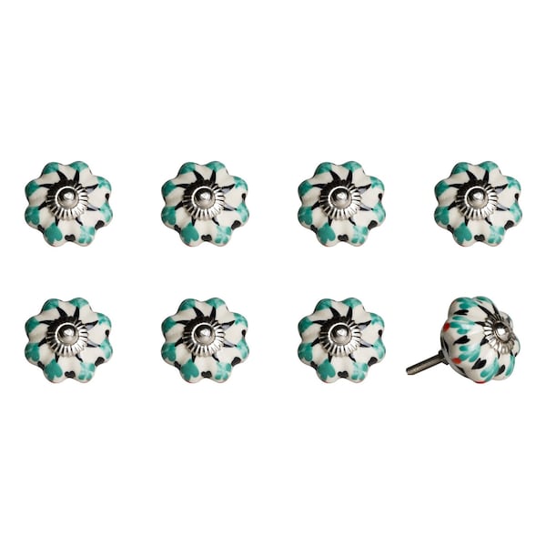 Homeroots 1.5" X 1.5" X 1.5" Hues Of White Green And Black Knobs, 8PK 321695 - main