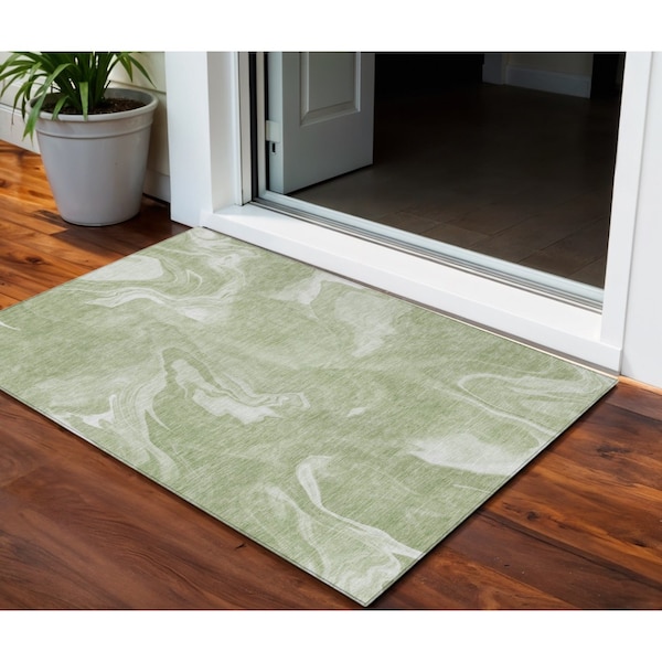 Homeroots 3' X 5' Artichoke Green Fern Green And Ivory Abstract Washable Indoor Outdoor Area Rug 587458 - main