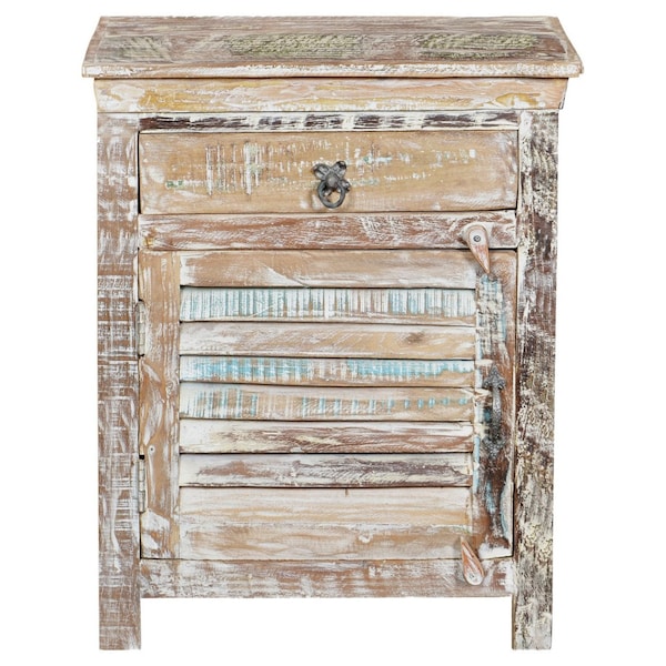 Homeroots 30" White Solid Wood Distressed One Drawer Nightstand 521205 - main