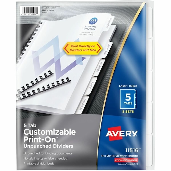 Avery Dividers, Print-On, 5Tab, We 5PK AVE11516 - main