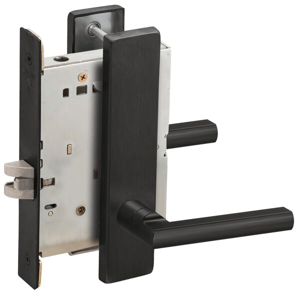 Schlage Grade 1 Passage Latch Mortise Lock, Latitude Lever, L Escutcheon, Flat Black Coated Finish, Field R L9010 LATL 622 - main