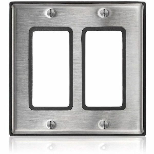 Leviton Decora Device Wall Plate, Number of Gangs: 2 Stainless Steel, Not Applicable Finish, Silver 84409-G40 - main