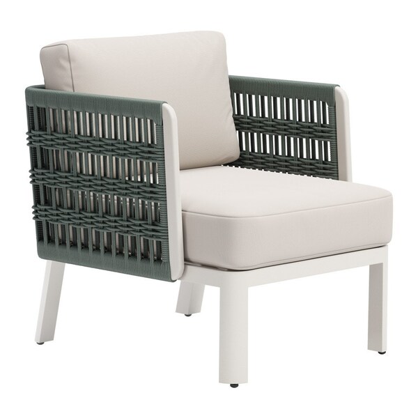 Homeroots 27" Green And White Aluminum Outdoor Accent Chair with White Cushion 668768 - main
