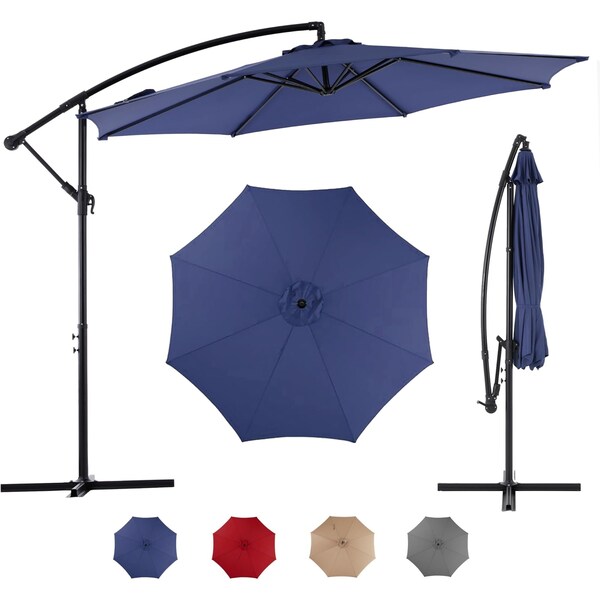 Simple Deluxe 9.8ft Offset Umbrella Cantilever Patio Hanging Umbrella Outdoor Market Umbrella with Crank and Cros 3A88LGBRLAOFFSET10BLUV2 - main