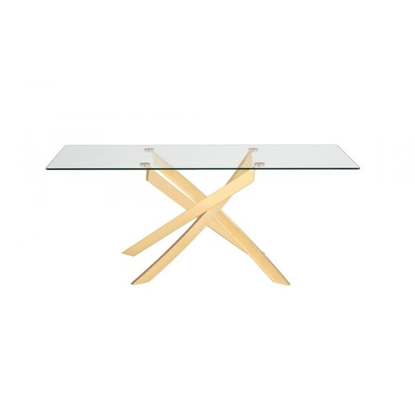 Homeroots 63" Clear And Gold Rectangular Glass And Stainless Steel Dining Table 487370 - main