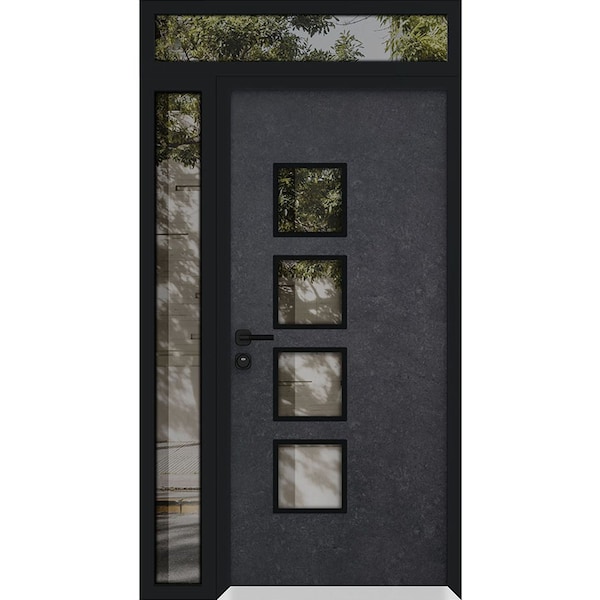 Vdomdoors Aluminum Door Cynex 6106 Dark Stone Entry Steel Metal Modern Painted W36+14xH80+12 Left Inswing CYNEX6106EXD-DARK-W36+14xH80+12-LH-I - main