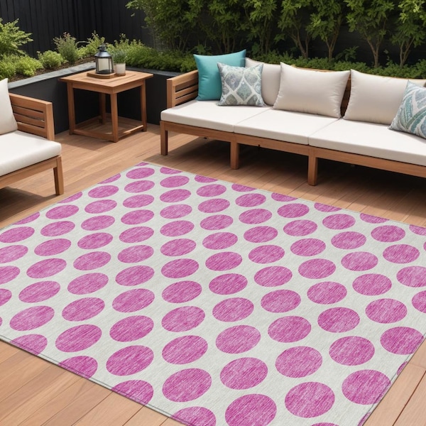 Homeroots 9' X 12' Blush And Ivory Polka Dot Washable Indoor Outdoor Area Rug 614879 - main