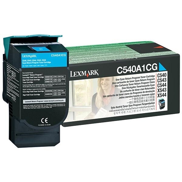 Lexmark C540, X543, X544, X546, X548 Cyan Return Program Toner Cartridge C540A1CG - main