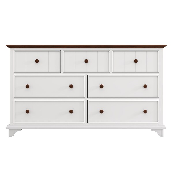 Homeroots 61" White And Walnut Wood Seven Drawer Captains Dresser 653111 - main