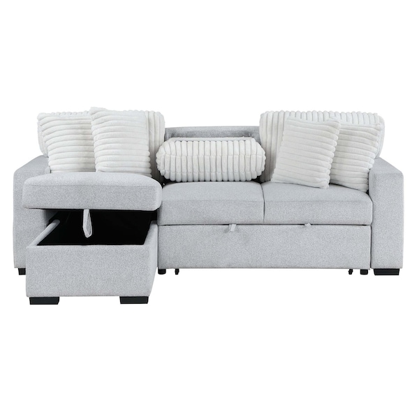 Homeroots 92" Gray And White Fabric Sleeper USB Sleeper Sofa With Toss Pillow 559222 - main