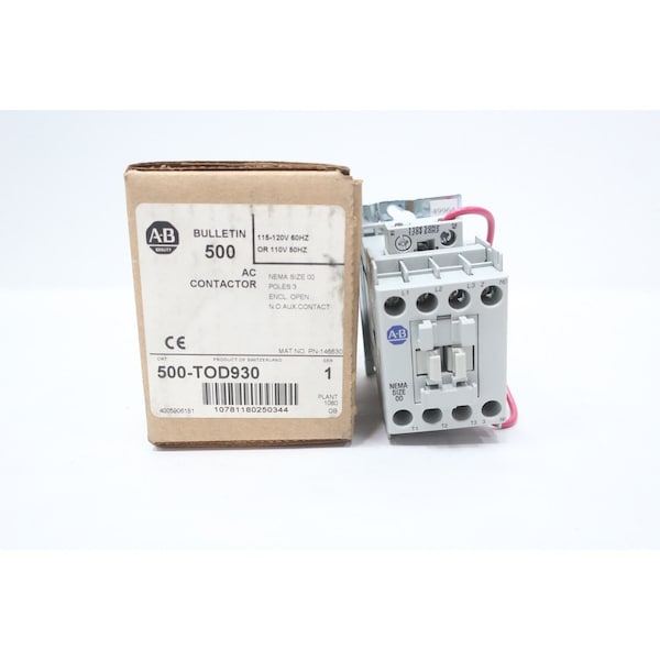 Allen Bradley AC CONTACTOR 120V-AC 2HP 9A AMP SIZE 00 500-TOD930 - main