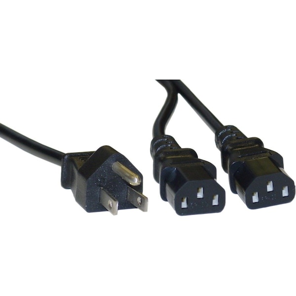 Cable Wholesale Computer / Monitor Power Y Cord, Black, NEMA 5-15P to Dual C13, 10 Amp, 6 foot 10W1-01206Y - main