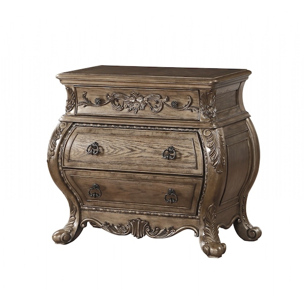 Homeroots 34" Champagne Novelty Three Drawers Solid Wood Nightstand 347088 - main