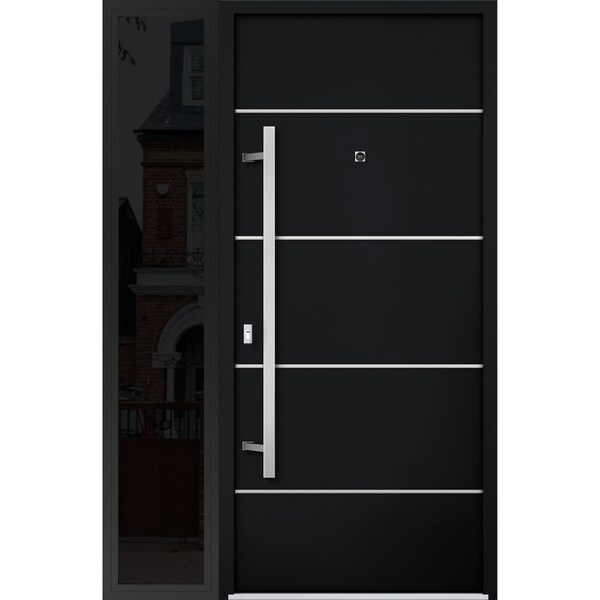 Vdomdoors Steel Door Deux 6083 Black Enamel Sidelight Exterior Window Sidelite Stainless Inserts Entry Door P DEUX6083EXD-BLK-W36+12 x H80-RH-I - main