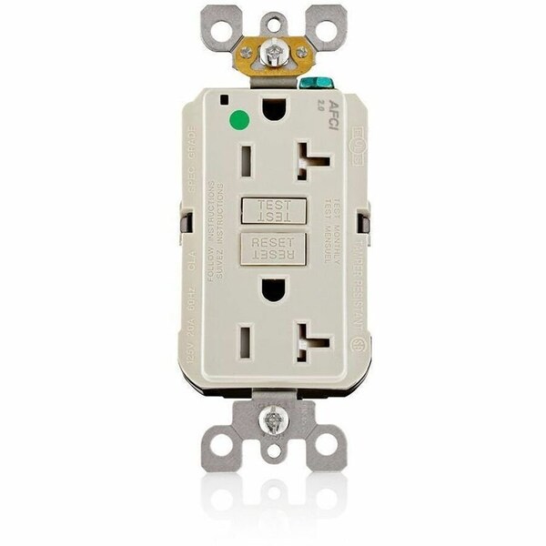 Leviton Duplex Straight Blade Receptacle, 5-20R, 20 A, 125V AC, 2 Pole, 3 Wire, Flush Mount, Grounded AFTR2-HGT - main