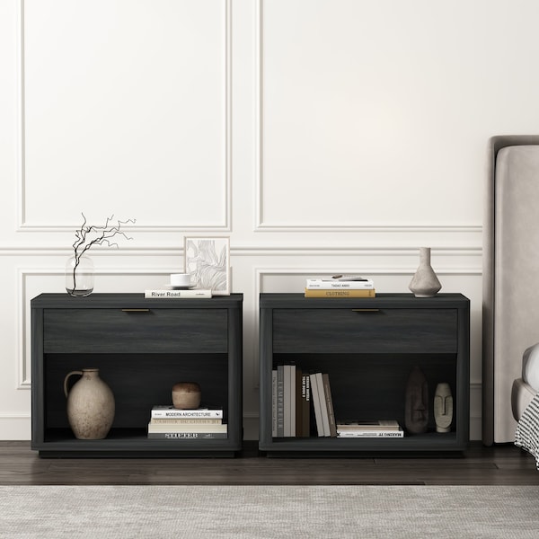 Manhattan Comfort Evelyn 32in Nightstand 2.0 in Charcoal Grey - Set of 2 2-NS012-CH - main