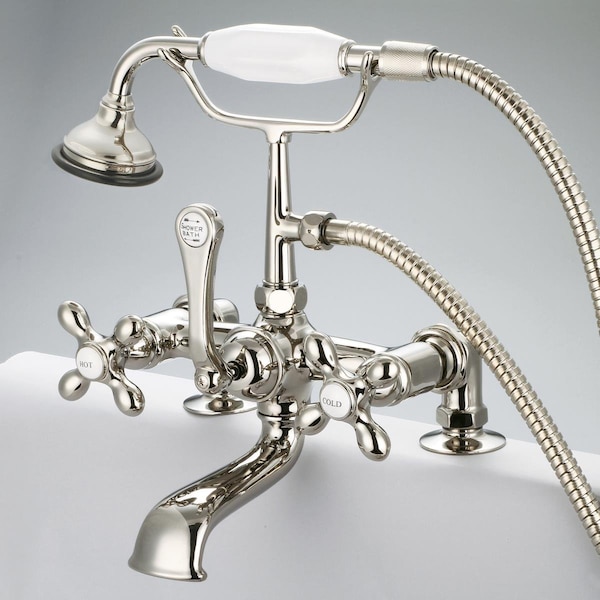 Water Creation Vintage Classic 7 in. Spread Deck Mount Tub Faucet - Polished Nickel, Ivory F6-0007-05-AX - main