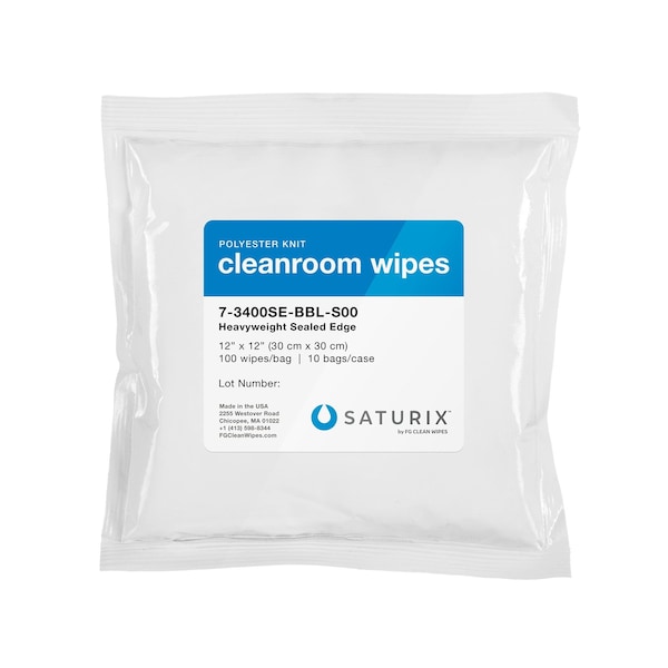 Saturix 145 GSM Polyester Knit Dry Cleanroom Wipes, 12 in x 12 in, 100 wipes per bag 7-3400SE-BBL-S00 - main