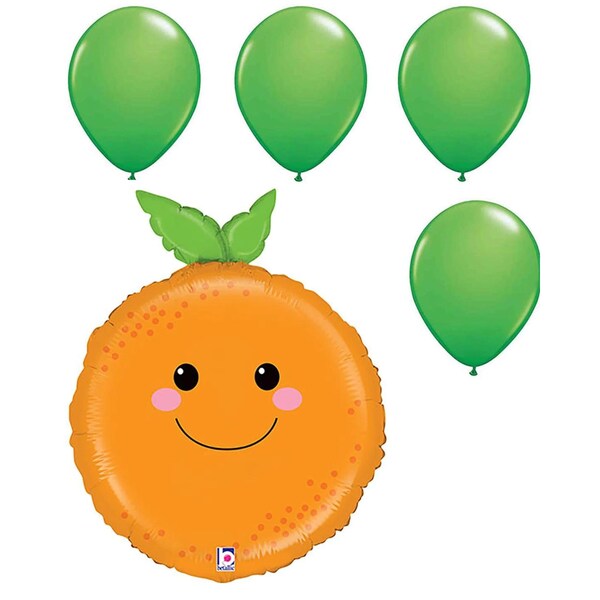 Loonballoon Food Balloons, 26 inch PRODUCE PALS - ORANGE, 4 green latex set LOON-LAB-35523-B-U - main