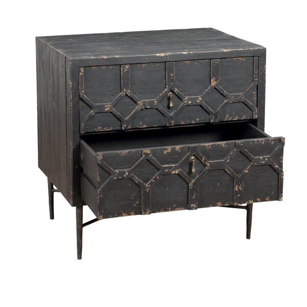 Homeroots 28" Black Two Drawer Nightstand 488756 - main