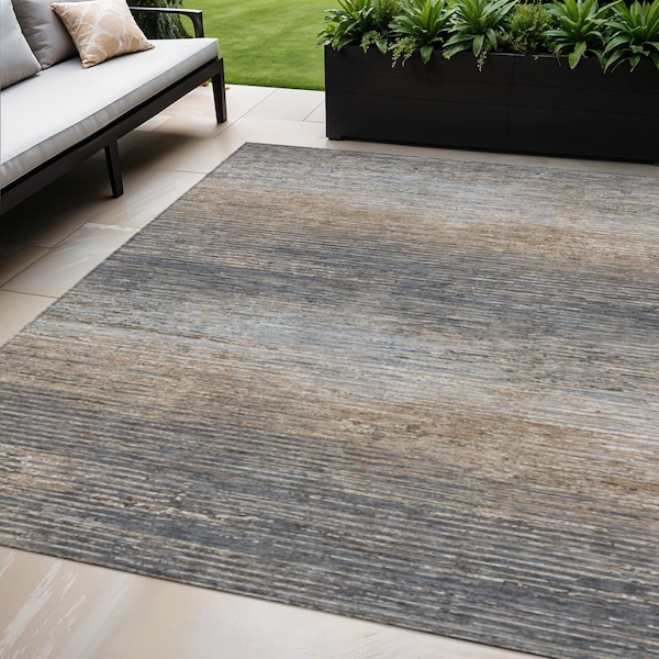 Homeroots 5' X 8' Pewter Striped Washable Indoor Outdoor Area Rug 608486 - main