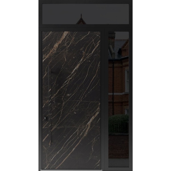 Vdomdoors Steel Door Dekton 0118 Natural Noir 96”/ Side and Top Exterior Window Sidelite Entry Door Painted DEKTON0118EXD-NOIR-W36+14xH96+16-RH-I - main