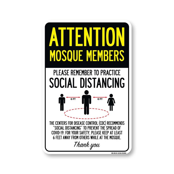 Signmission Public Safety Sign, Mosque Members Practice Social Distancing, 18in X 12in Decal, OS-NS-D-1218-25385 OS-NS-D-1218-25385 - main
