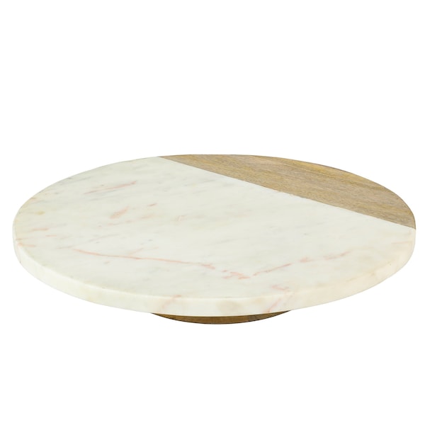 Laurie Gates 16 Inch Lazy Susan in Natural Wood and White Marble 113920.01 - main