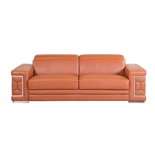 Homeroots 89" Camel Italian Leather Sofa With Silver Legs 329585 - main