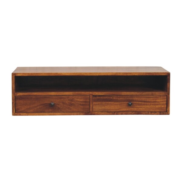 Homeroots 35in Brown Solid Wood Floating Mount TV Stand 727857 - main