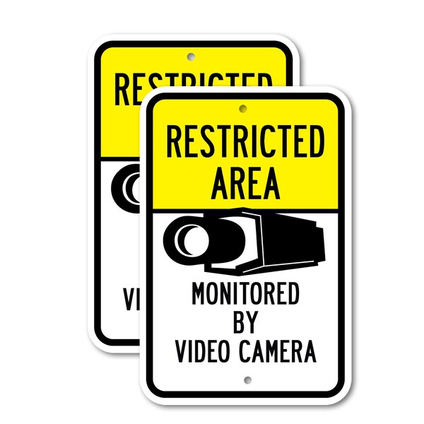 Signmission Restricted Area Monitored By Video Camera No 2, 18'' X 24'' 2 Signs, Heavy Gauge Aluminum, 2PK A-1824-2PACK-2909 - main