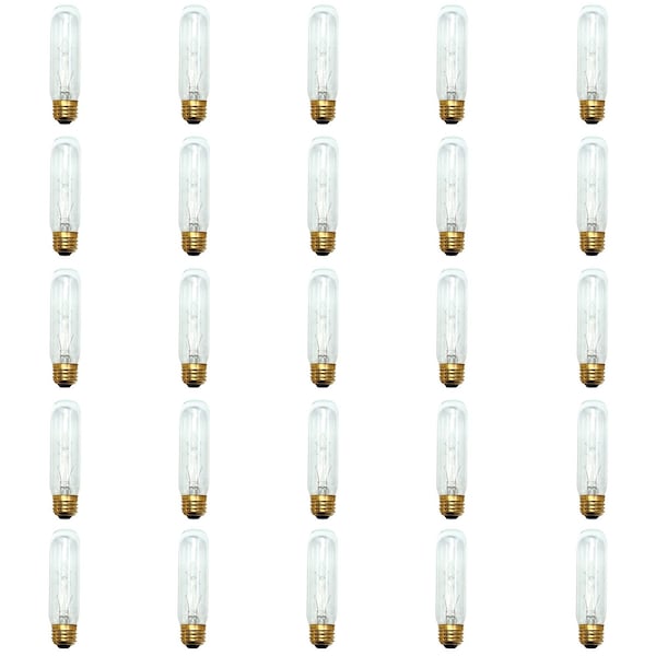 Bulbrite 25W Dimmable Clear T10 Incandescent Light Bulbs, Medium E26 Base, 2700K, 25PK 861271 - main