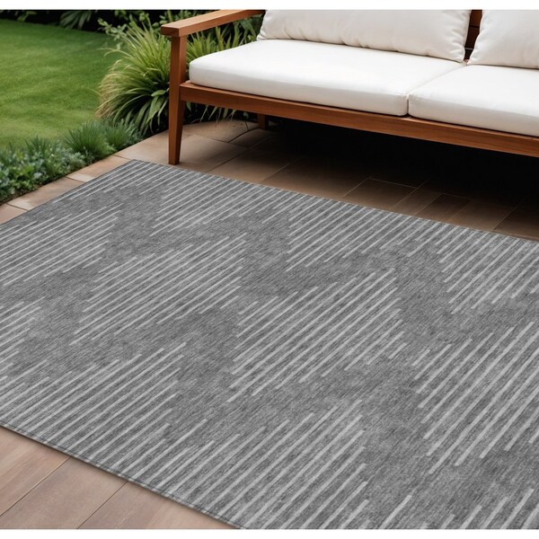 Homeroots 9' X 12' Charcoal And Silver Geometric Washable Indoor Outdoor Area Rug 598548 - main